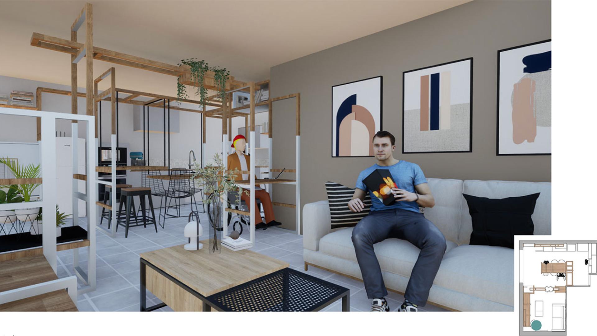 Salon avec du mobilier pour les personnes à mobilité réduite